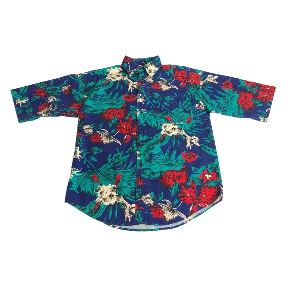 VTG‎ 80s Impact Hawaiian Shirt Mens S Floral Oversized All Over Print Streetwear